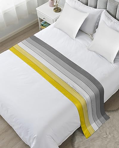 Yellow Grey Ombre Bed Runners for Queen Size Bed, Decorative Bed Throws for Foot of Bed, Farmhouse Aesthetics Gray Wooden Bed Runner Sofa Throw Bedding Scarf Protector Slipcover for Bedroom/Hotel