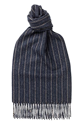 95% Lambswool 5% Cashmere Scarf Classic Stripe Brushed 64.9in x 9.8in | Navy Blue - Made In Scotland