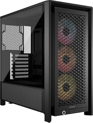 CORSAIR 4000D RS ARGB Frame Modular Mid-Tower ATX PC Case, High Airflow, 3X Pre-Installed RS Fans, InfiniRail™ Mounting System, ASUS BTF, MSI Zero, Gigabyte Stealth, Black