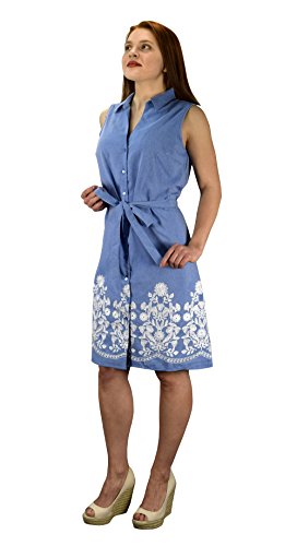 Peach Couture Button Up Dainty Floral Embroidered Chambray Dress Denim Blue Small at Amazon Women's Clothing store Peach Couture Button Up Dainty Floral Embroidered Chambray Dress Denim Blue Small at Amazon Women's Clothing store