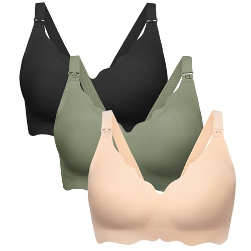 Image of Angelhood Nursing Bras for Breastfeeding Ultra Comfort Seamless Maternity Bra Pack Wireless Pregnancy Bralette Bra Extender
