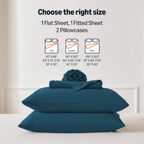 Image of Amazon Basics Jersey Knit 4-Piece Sheet Set, Wrinkle Resistant and Easy Fit, Includes 16 inch Deep Pocket Fitted Sheet, 1 Flat Sheet and 2 Pillowcases, King, Dark Teal