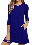 VIISHOW Women's Long Sleeve Pocket Casual Loose T-Shirt Dress Royal Blue Large