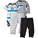 Gerber Baby Boys 4-Piece Bodysuit and Pant Set, car, 12 Months