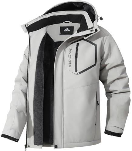 Image of Men's Mountain Ski Jacket Winter Snow Coats Waterproof Warm Fleece Lining Jacket Parka with Hooded