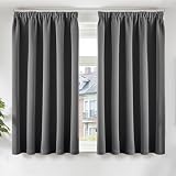 TOPICK Gardinen mit Kräuselband blickdichte Vorhänge Verdunklungsvorhänge Blackout Curtains 145x140 cm 2er Set Vorhänge verdunkelung Schlafzimmer Gardinen Wohnzimmer kurz Fenstervorhang Dunkelgrau