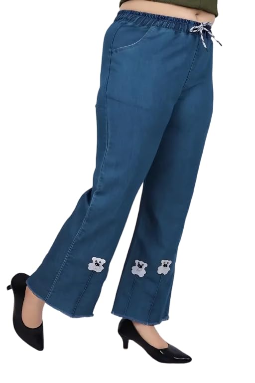 Women's Low Rise Drawstrings Stretchable Flare Cut Jeans Dark Blue-picture-24