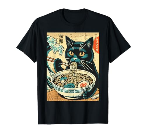 Japanese Cat Ramen Great Wave Vintage Art Food Men Women Kid T-Shirt