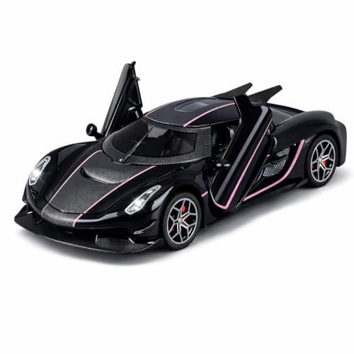 Image of 1:32 Koenigsegg Jesko Sports Die-Cast Metal Pull Back Car with 6 Openable Doors with Sounds and Lights Toy Decoration Car Best Gift Toys for Kids(Black)