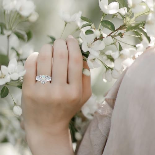 Pear Shaped Gemstone Rings Set for Women 925 Sterling Silver, Amethyst Engagement Ring Unique Bridal Wedding Rings Size 4-122