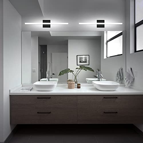 Image of Combuh Bathroom Light Fixtures Dimmable Black Vanity Lights Bar 24 Inch 14W Bathroom Lights Over Mirror ip44 Wall Sconces Daylight White 6000K
