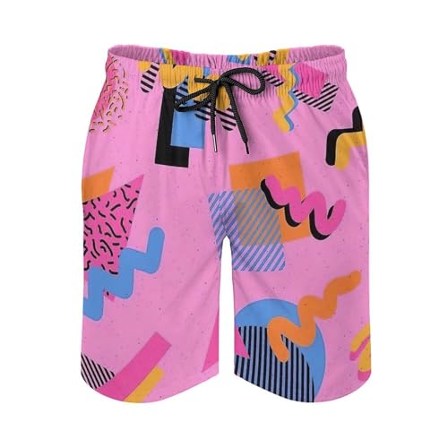 80s 90s Retro Swim Trunks for Men, Vintage Neon Style Board Shorts Beach Surfing Sports Shorts Quick Dry Swim Trunks3