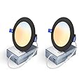 Veriligt 2 Pack 4 Inch 5CCT LED Recessed Light, Silm Canless Recessed Lighting, Dimmable, Damp Rated, 2700K-5000K Selectable, Wafer Ceiling Downlight with Junction Box, 750LM, 9W 120V, Black, ETL&FCC