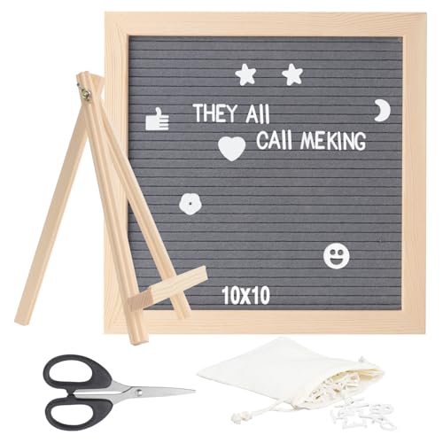 HonGien Filz Buchstaben Tafel, Filz-Briefbrett, Wechselbares Letterboard, 25x25CM Quadratisch Buchstabentafel für Home Decoration, Restaurant, Party (Grau)