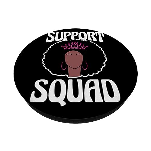 Support Squad Pink Ribbon Breast Cancer Survivor PopSockets Swappable PopGrip, Black - Image 2