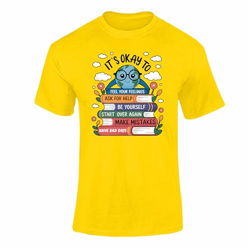 Yellow Mental Health T Shirt – Children’s VE Day T Shirts Girls Boys Top for School Awareness & Support Events Yellow 12-13 Years Style 09