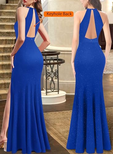 Image of VFSHOW Womens Formal Halter Keyhole Back Prom Gala Maxi Dress Evening Gown | Sexy Illusion Sweetheart Neck, High Slit, Wedding Guest, Applique, Twist Front Mermaid Dresses