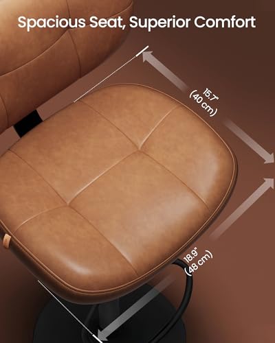 Image of VASAGLE Bar Stools Set of 4, Height Adjustable Kitchen Barstools, Swivel Bar Chairs with Back and Footrest, Quilt PU Leather Surface, Dining Room, Counter, Steel, Caramel Brown ULJB150K101S-2J