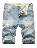 FTCayanz Men's Ripped Denim Shorts Summer Classic Straight Fit Distressed Jean Shorts with Hole Ligh
