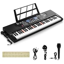 61 KEYS PIANO KEYBOARD:Portable music keyboard with a choice of 70 demonstration songs to play, 200 rhythms and tones, use the record/playback function to record your progress and listen back. Equipped with a headphone jack so you can enjoy learning ...