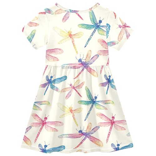 ALAZA Girls' Dresses Colorful Dragonflies Short Sleeve Dresses2
