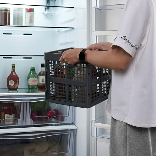 Fosly 18 L Square Folding Plastic Crates, 3 Pack Collapsible Stackable Storage Crates - Image 2