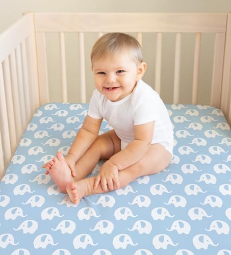 Image of 100% Organic Cotton Fitted Sheets for Standard Crib and Toddler Mattresses /Pads 28 inch x 52 inch and up to 6 inch Thick. Boys and Girls. Compatible with Dream On Me, Safety 1st, Newton, and Other Brands