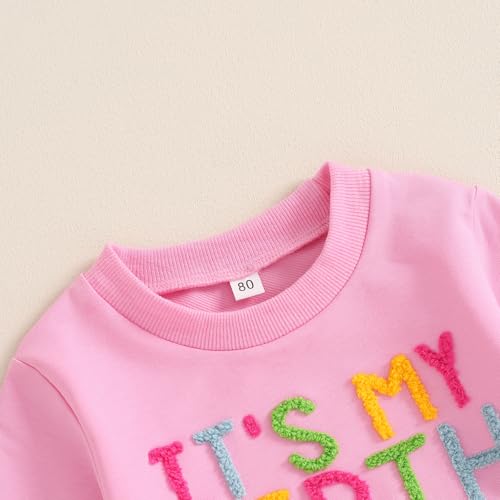 Toddler Baby Birthday Girl Sweatshirt It's My Bithday Funny Embroidery Letter Print Long Sleeve Loose Pullover Top4