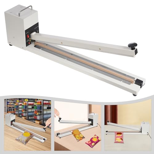 AOWUAEG 24 inch Impulse Heat Sealer with Seal bar,Heavy-Duty Bag Sealing & Cutting Machine, 8mm Sealing Width, for Plastic Bags Kraft Paper Bags Aluminium Foil Paper Polyethylene(white)