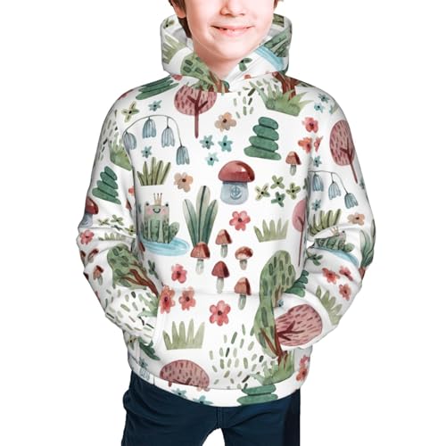 Frog and Forest Plants Kid Hoodies Boys Sweatshirts Girls Pullover with Pocket3