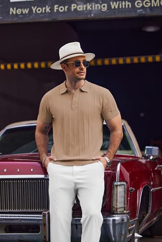 Image of COOFANDY Mens Knit Polo Shirts Short Sleeve Ribbed Textured Polo Shirt Lightweight Casual Golf Shirts Collared T Shirt