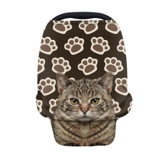 Image of Forchrinse Cat Paw Print Nursing Cover for Breastfeeding-Baby Car Seat Canopy Infant Car Seat Cover Stroller Cover for Shopping Cart /High Chair /Stroller Cover