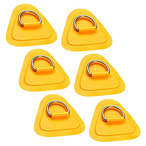 TOBWOLF 6 Pack 3.54″ / 9cm Stainless Steel D-Ring Patch for Inflatable Boat Kayak Dinghy SUP, Triangular D-Ring PVC Patch Stand-Up Paddleboard Canoe Rafting Accessories, NO Glue Included – Yellow