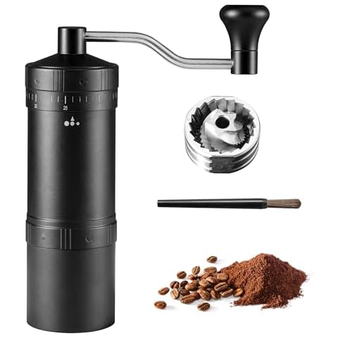 LOKXXIOEEXW Manual Coffee Grinder, 0-35 Scale, CNC Stainless Steel Burr, 20g Max Capacity, Aluminum Alloy Housing, Double Bearing, Portable (Black, 5 Star), MCG-001 Cover