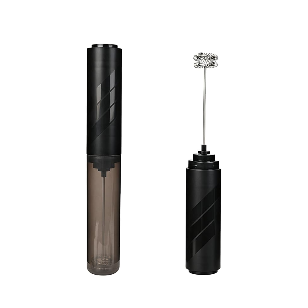Elektryczny spieniacz do mleka, ręczny, ładowany przez USB, czarny, z trzepaczką ze stali nierdzewnej i etui podróżnym