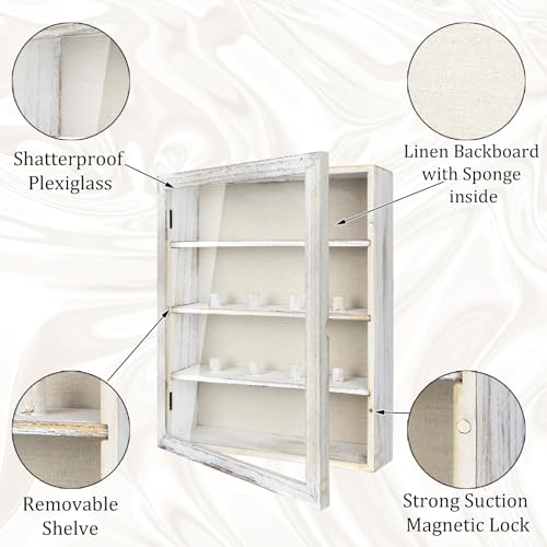 Image of Shadow Box Display Case 11x14, Deep Shadow Box Picture Frame with Linen Back and Removable Shelves, Wooden Memory Box for Wedding Bouquet, Photos, Medals, Keepsakes (White, 11x14)