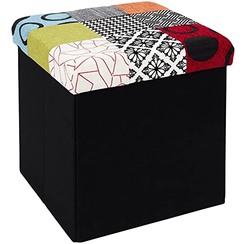 HOME DECO FACTORY - Hd6506 - Coffre Pouf Pliable Patchwork Mobilier Assise entrée Salon Séjour Salle À Manger Chambre Meuble Rangement Assise 2en1