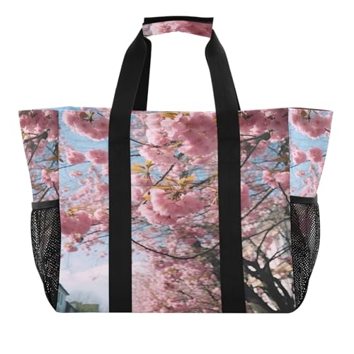 Nander Beautiful Cherry Blossoms Foldable Tote Bag Waterproof Sandproof Women Beach Bag Handbag Gym Bag Travel Shopping Bag