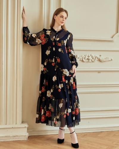 Image of SIXDO G-Wine Floral Voile Flared Dress for Women 2025, Long Maxi Dress, Flowy Sleeveless Fall Casual Dress, Maxi Dresses