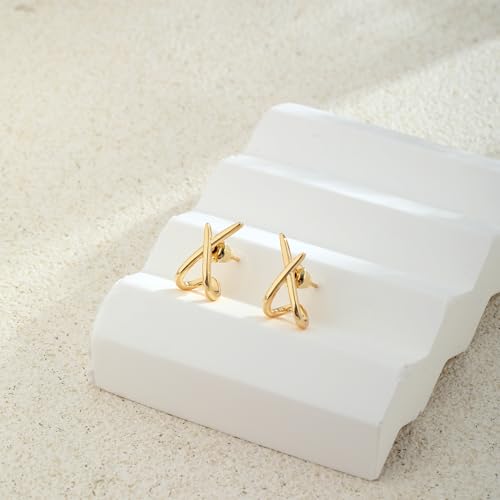 MIDEEO Gold Earrings for Women Trendy,14K Gold Stud Earrings Dainty Earrings Simple Minimalist Diamond Hypoallergenic Earring for Women Gifts4