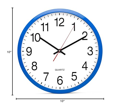 Image of Bernhard Products Blue Wall Clock, Silent Non Ticking - 16 Inch Extra Large Quality Quartz Battery Operated Round Easy to Read Home /Office /Business /Kitchen /Classroom /School Clocks