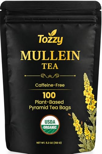 Tozzy Organic Mullein Tea – 100 Count, Plant-Based Pyramid Tea Bags – Packaging May Vary
