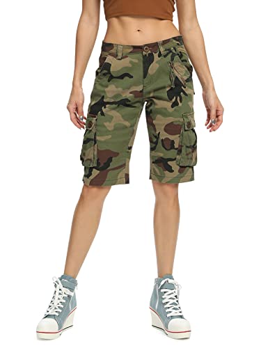 OCHENTA Women\'s Camo Cargo Casual Shorts with 6 Pockets Military Work Outdoor Summer Long Shorts Camo 29 14