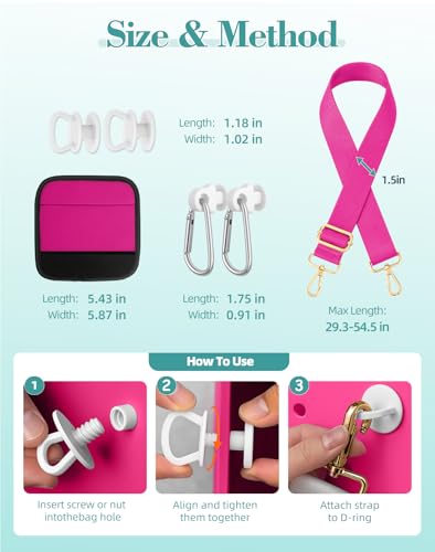 Image of Bag Strap Crossbody Charms for Bogg Bag Accessories - Shoulder Strap Neoprene Luggage Handle Wrap for Suitcase & 2 Key Holders Pink