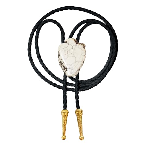 Image of Daisy Del Sol Gemstone Bolo Tie Braided Vegan Faux Leather Natural Stone Gold Handmade Necklace Adjustable Boho Western Jewelry