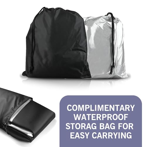 DYEKNEE Pack-1 Motorcycle Cover, 96.5\" x 49.2\" Waterproof Dustproof Outdoor Protector with Anti-Theft Lock-Holes, Perfect Coverage Foldable Cover with Storage Bag, Universal for Motorcycles (Black)