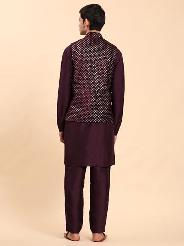 Mens Indian Traditional Cotton Kurta Set With Velvet Jacket (Waistcoat) For Men (C-115)2