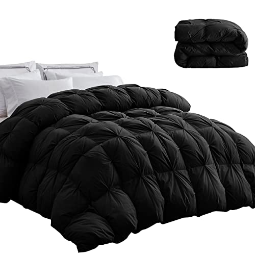 SNOWMAN Premium Down Comforter Cal King Size, Luxurious All Season Duvet Insert with Cotton Blended Fabric, 44oz Fill Weight Pinch Pleat Design Hotel Bedding Comforter (Black,108"x98")