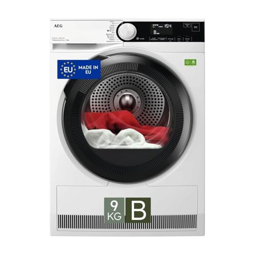 AEG Serie 8000 Asciugatrice a Pompa di Calore, 9 kg, TR8HDAM9B, Classe B, 12 Programmi, Tecnologia AbsoluteCare, PreciseDry con Sensori di Umidità,Tipologia filtro Easy Flow, 61 dB, 850x596x636 mm