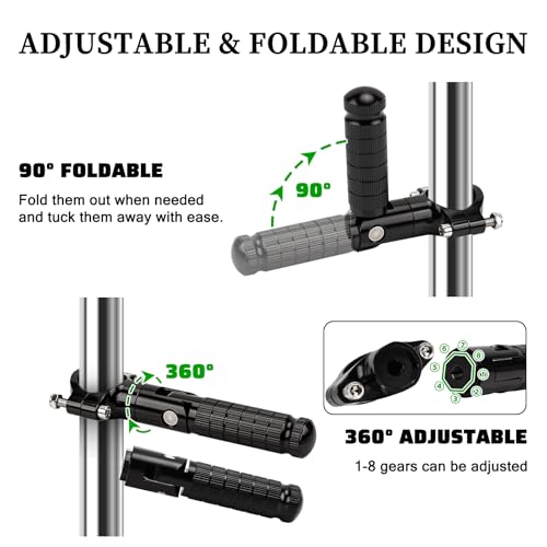 XINGWU 1.25\" Foldable Motorcycle Highway Foot Pegs Universal for 32mm Crash Bars CNC Anti-Slip Foot Rest Pedals for Harley Davidson Touring Honda Yamaha Suzuki Motorbike Electric Dirt Pit Bike(Black)